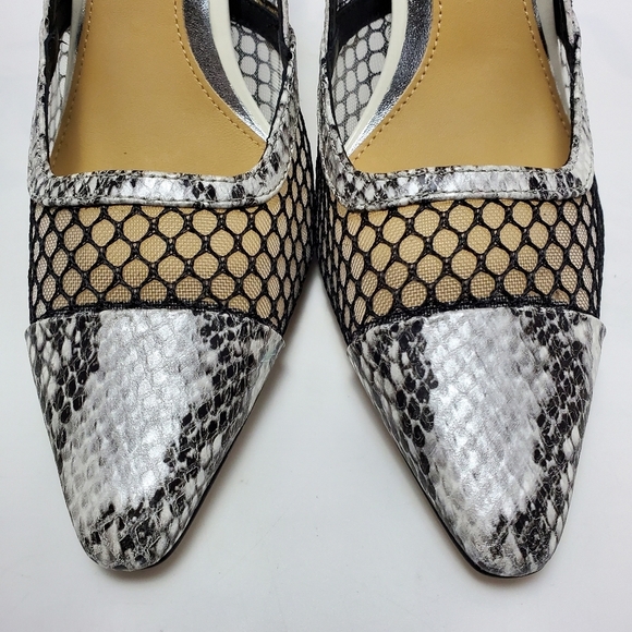 Donald J Pliner Perie M3 Mesh Black Silver Snakeskin Pointed Toe Heels Pump Shoe - Picture 5 of 12
